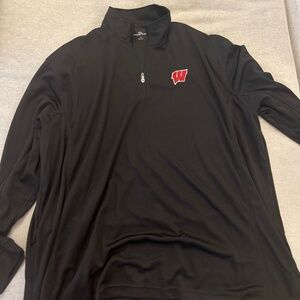 3xl black quarter zip with Wisconsin Logo
